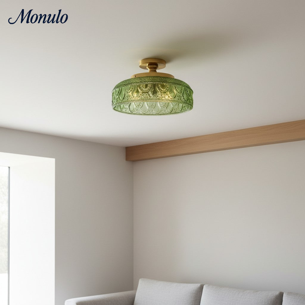 Lampa sufitowa z żebrowanego szkła z metalową oprawą – minimalistyczne oświetlenie do sypialni i korytarza
