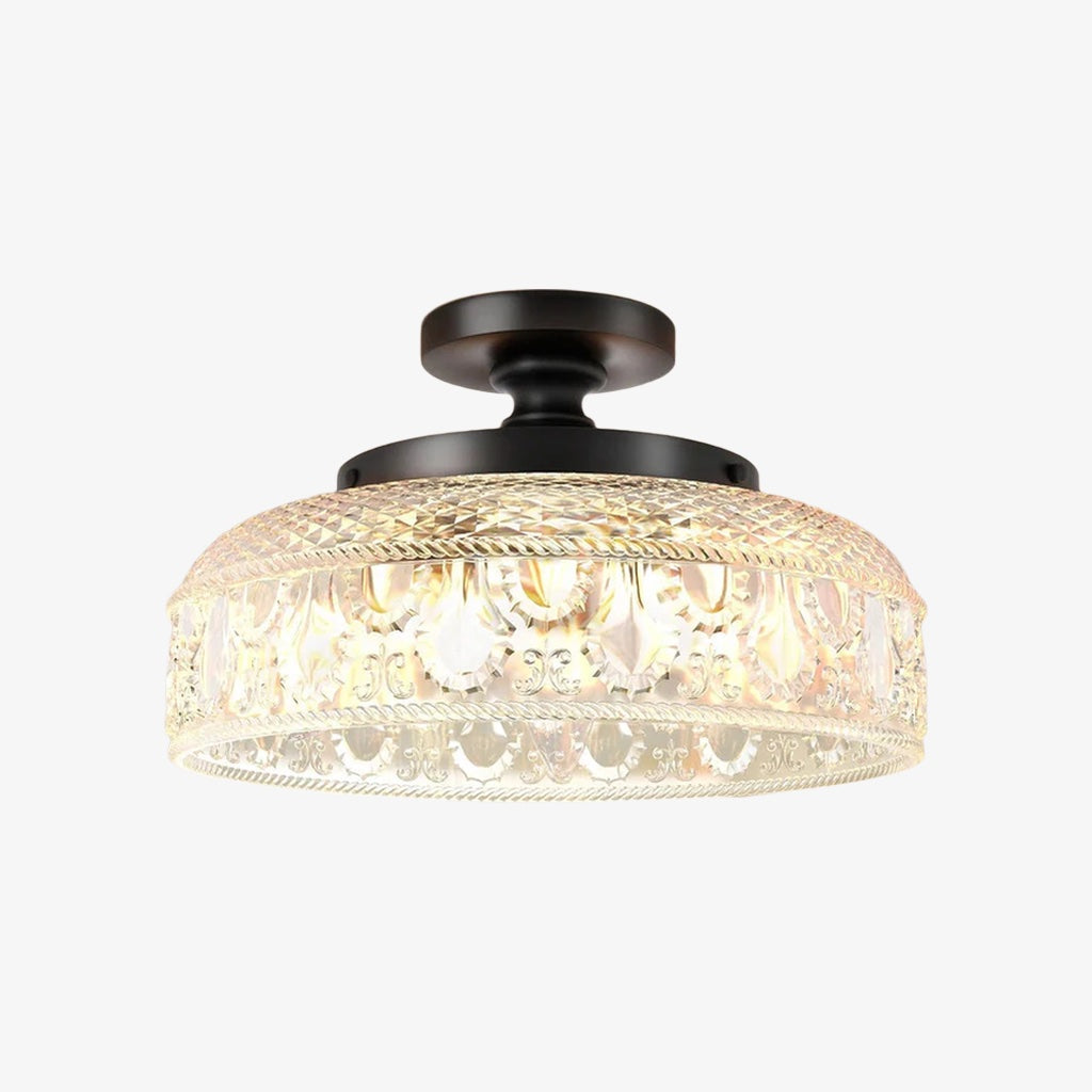 Lampa sufitowa z żebrowanego szkła z metalową oprawą – minimalistyczne oświetlenie do sypialni i korytarza