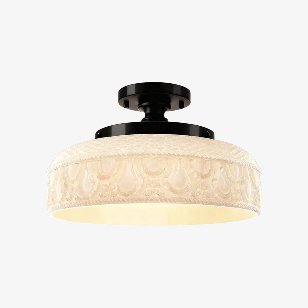 Lampa sufitowa z żebrowanego szkła z metalową oprawą – minimalistyczne oświetlenie do sypialni i korytarza