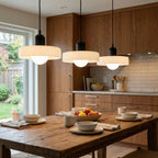 Lampa wisząca Bauhaus z 3 kloszami — kolorowe szkło, żarówki G9, ciepła biel