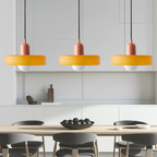 Lampa wisząca Bauhaus z 3 kloszami — kolorowe szkło, żarówki G9, ciepła biel