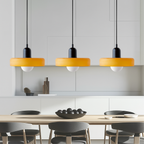 Lampa wisząca Bauhaus z 3 kloszami — kolorowe szkło, żarówki G9, ciepła biel