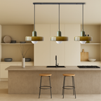 Lampa wisząca Bauhaus z 3 kloszami — kolorowe szkło, żarówki G9, ciepła biel