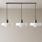Lampa wisząca Bauhaus z 3 kloszami — kolorowe szkło, żarówki G9, ciepła biel
