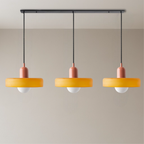 Lampa wisząca Bauhaus z 3 kloszami — kolorowe szkło, żarówki G9, ciepła biel