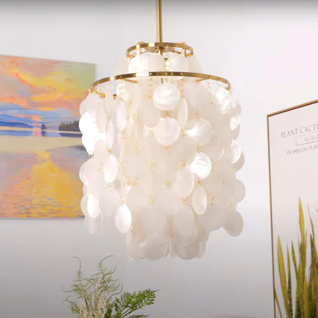 Lampa Wisząca Muszelkowa w Stylu Vintage – Złota/Chrom