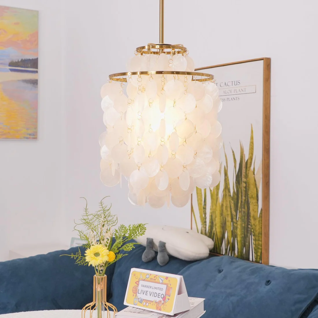 Lampa Wisząca Muszelkowa w Stylu Vintage – Złota/Chrom