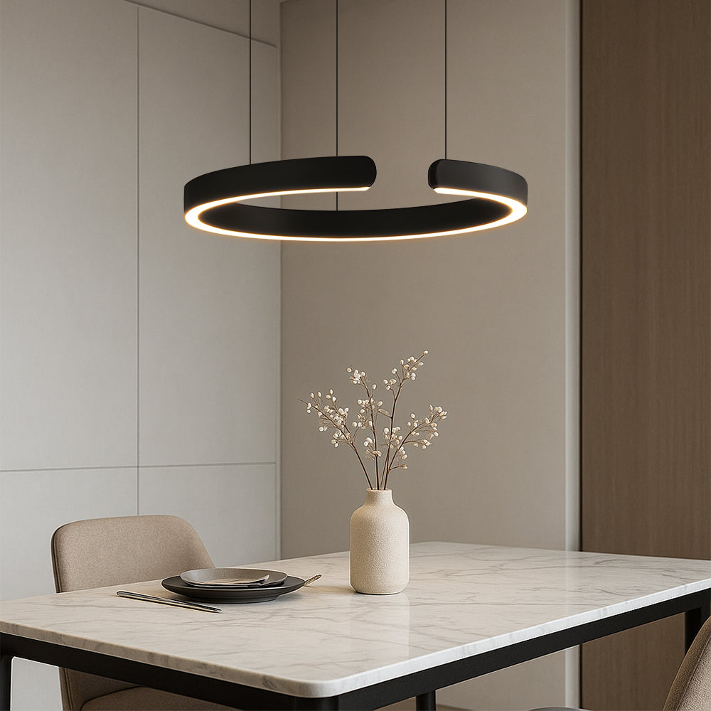 Lampa wisząca z pierścieniem LED do jadalni – nowoczesna oprawa sufitowa