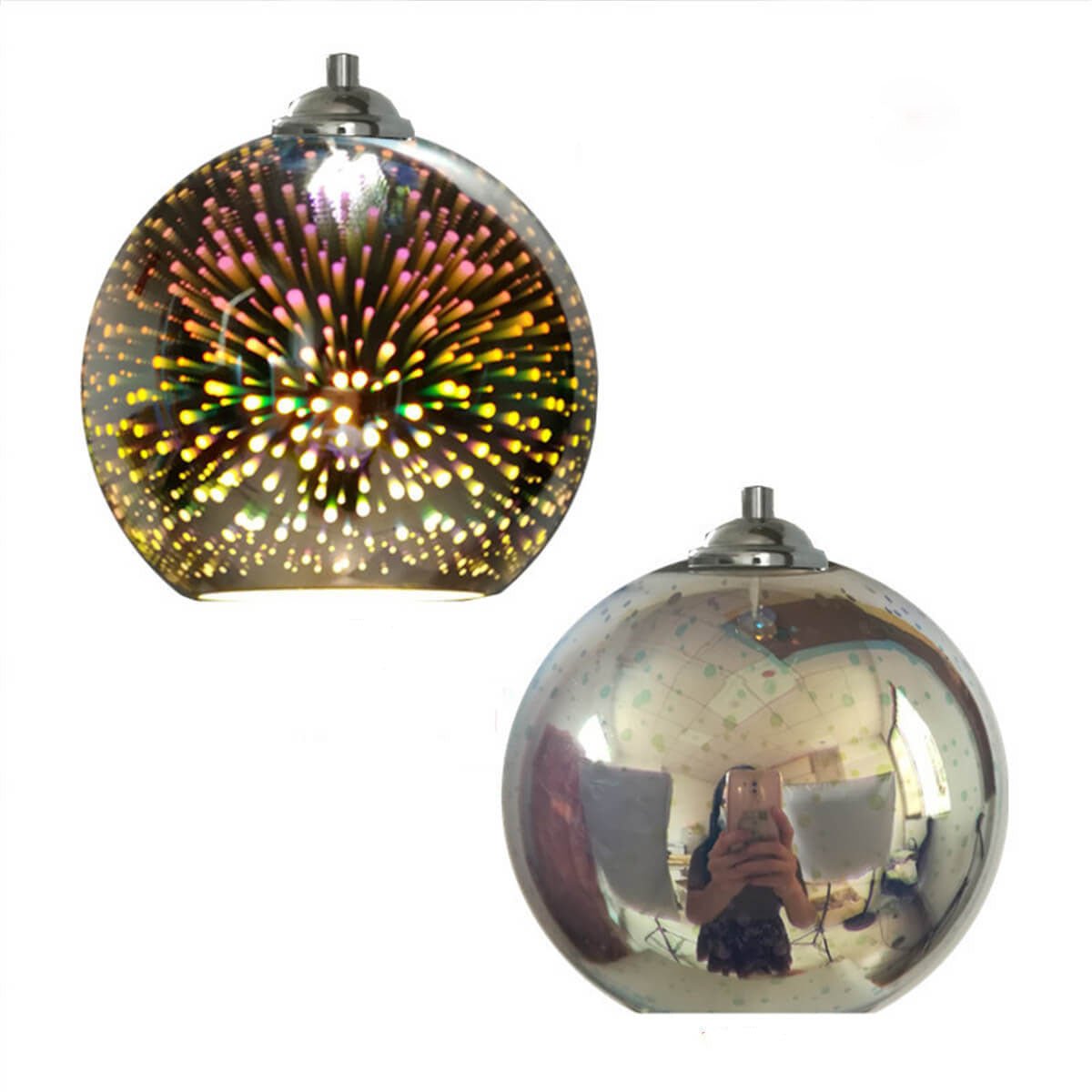 Lampa wisząca ze szklanym kloszem - przestrzenny efekt fajerwerków