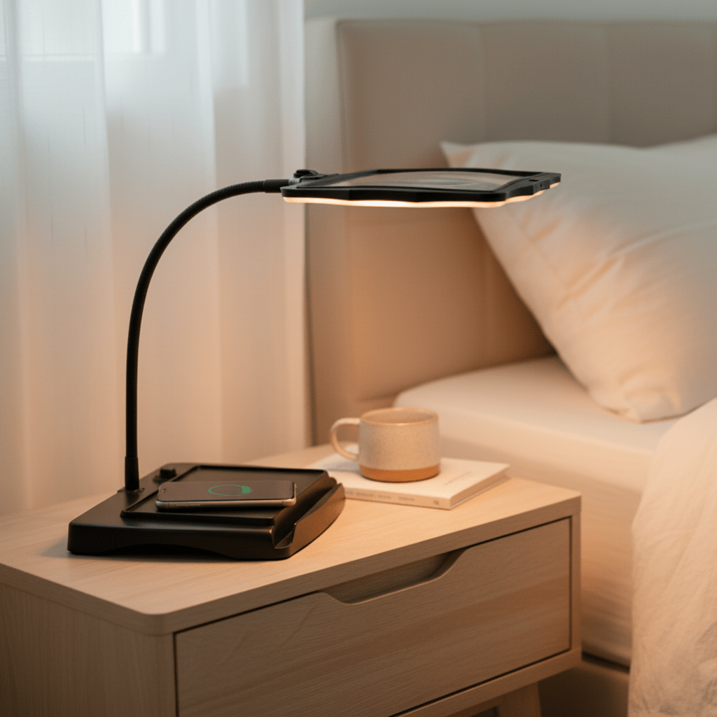 Lampa z lupą biurkową 3x i 12 diodami LED - giętkie ramię, akumulator