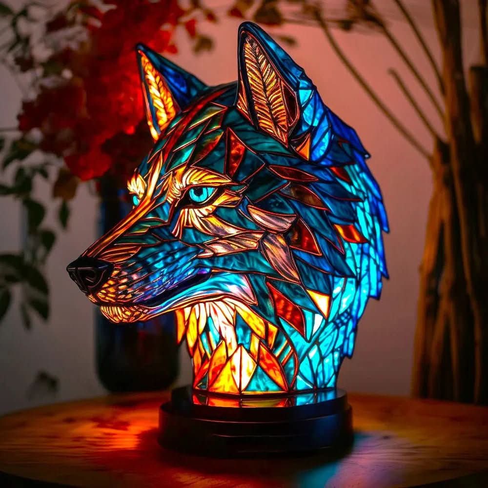 Lampa ze zwierzęcym motywem w stylu witrażowym — rzeźbiarska forma