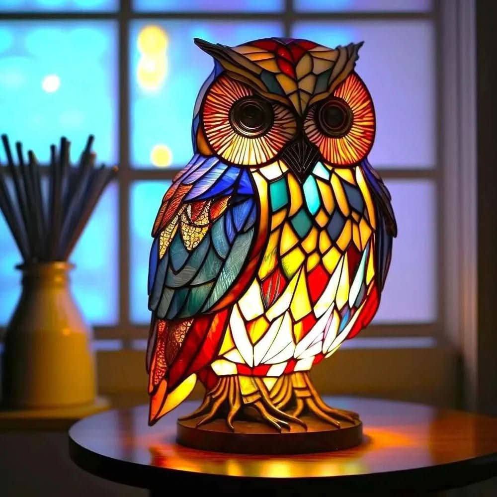 Lampa ze zwierzęcym motywem w stylu witrażowym — rzeźbiarska forma