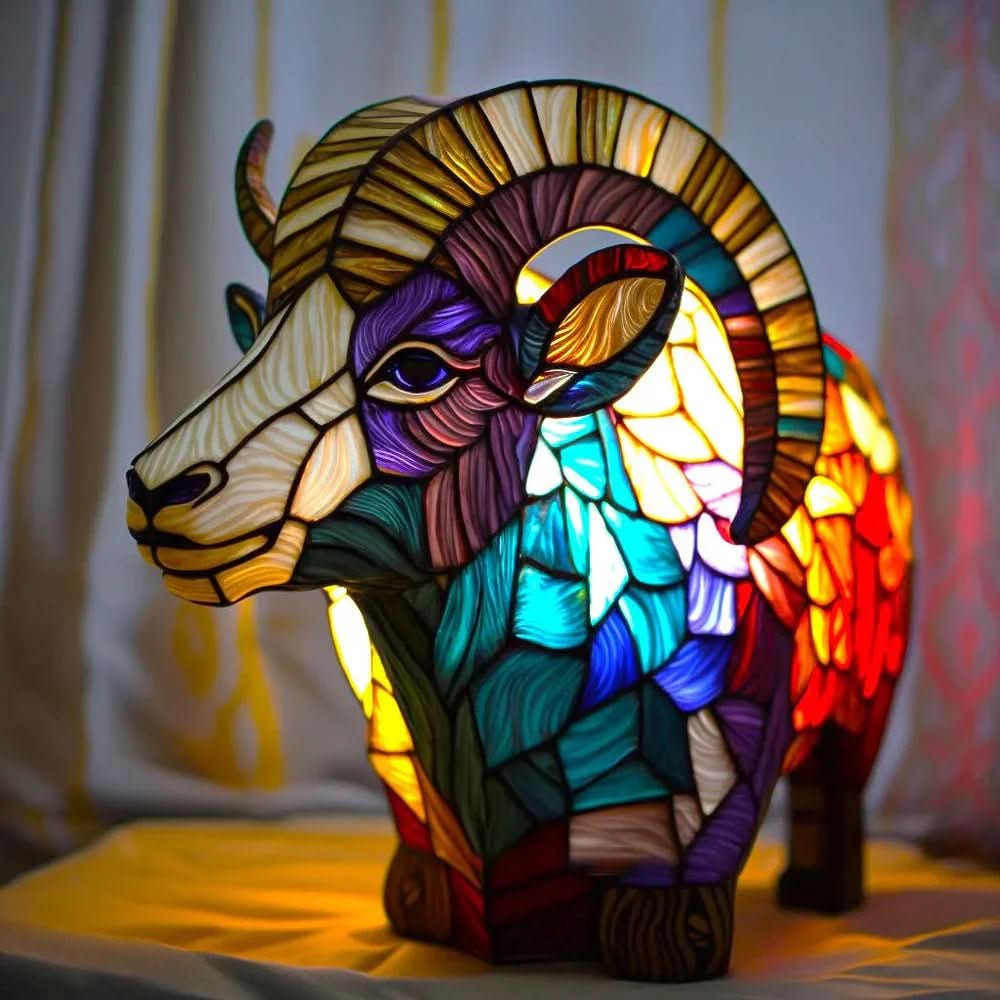 Lampa ze zwierzęcym motywem w stylu witrażowym — rzeźbiarska forma