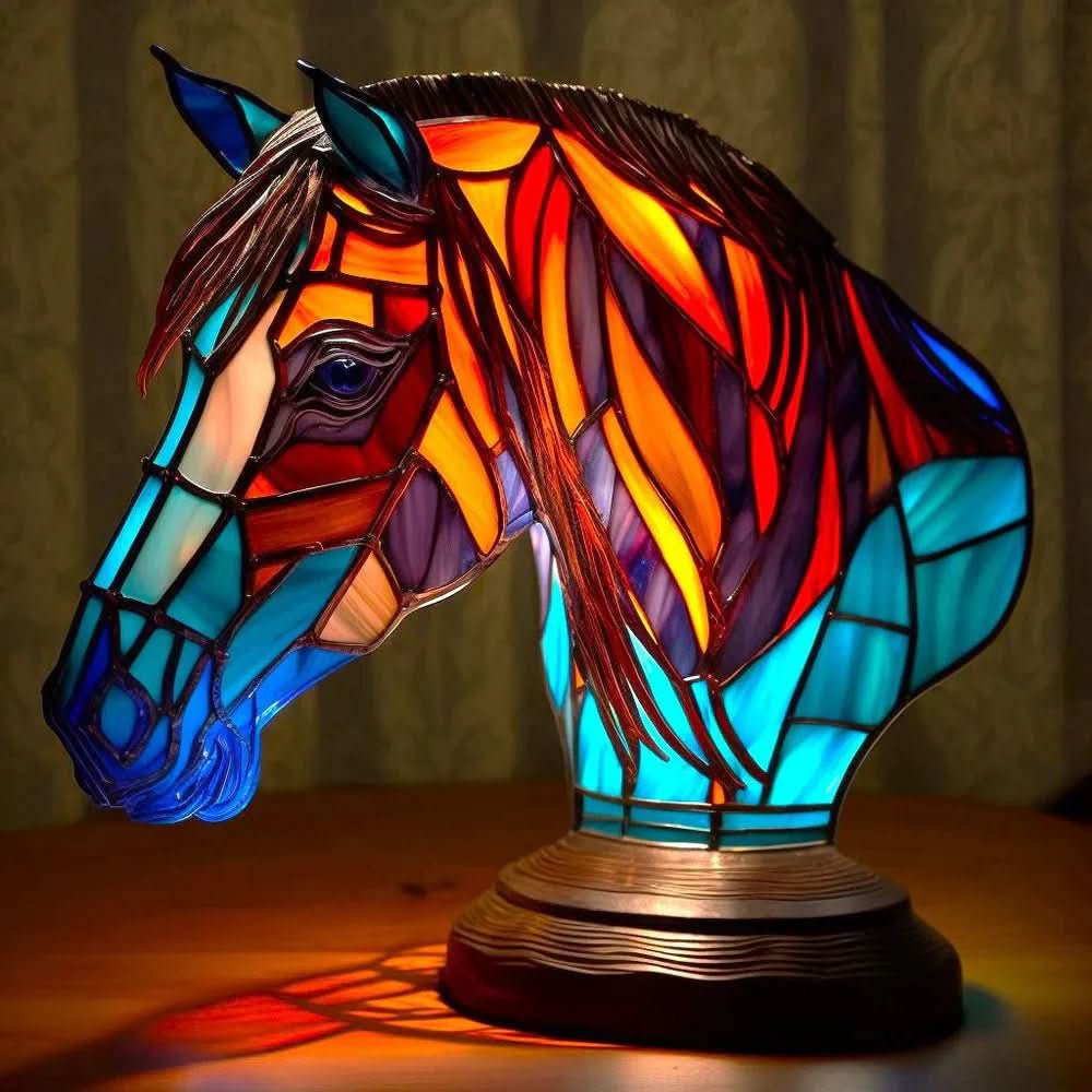 Lampa ze zwierzęcym motywem w stylu witrażowym — rzeźbiarska forma