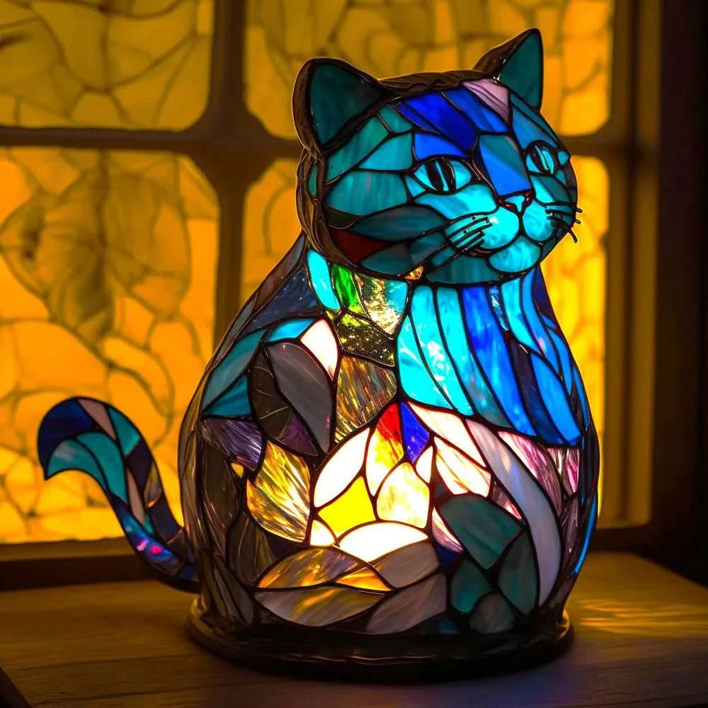 Lampa ze zwierzęcym motywem w stylu witrażowym — rzeźbiarska forma