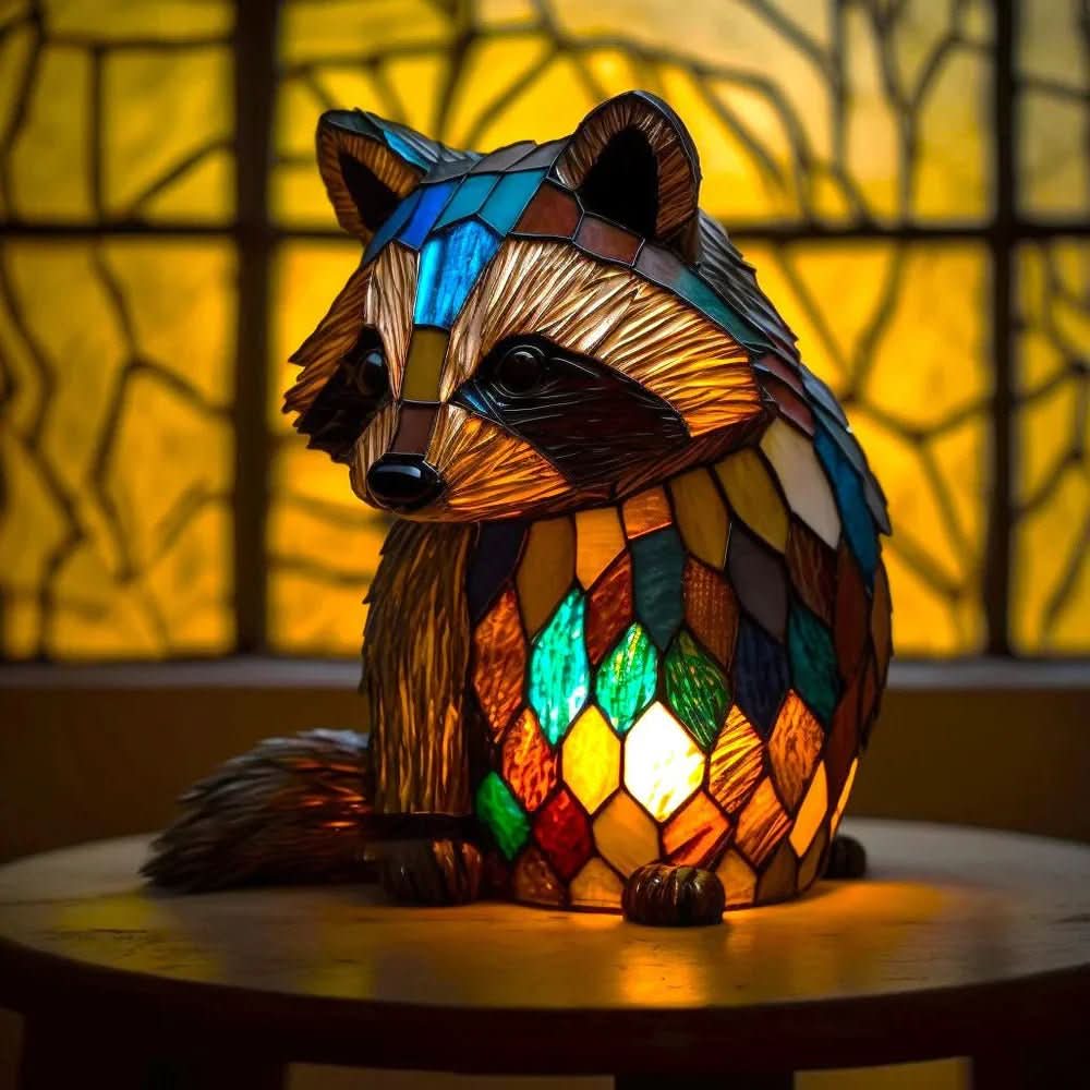 Lampa ze zwierzęcym motywem w stylu witrażowym — rzeźbiarska forma