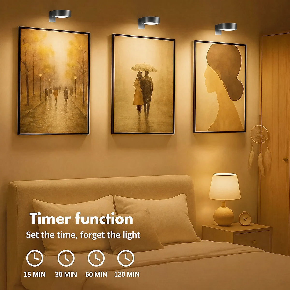 Lampka LED do obrazów | magnetyczna, bezprzewodowa, ściemnialna | pilot z timerem