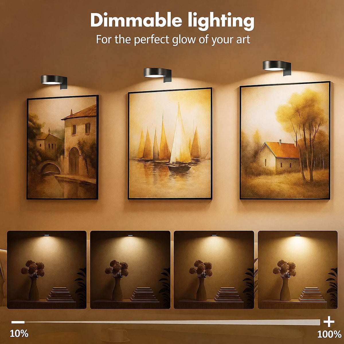 Lampka LED do obrazów | magnetyczna, bezprzewodowa, ściemnialna | pilot z timerem