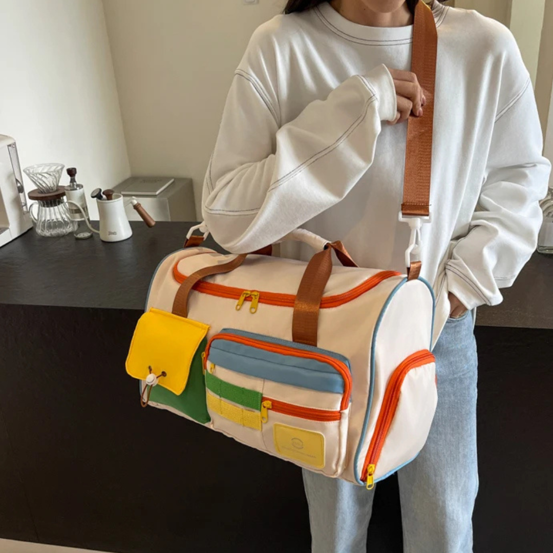 Lekka Torba Duffelowa Unisex z Kolorowymi Blokami na Sport i Podróże