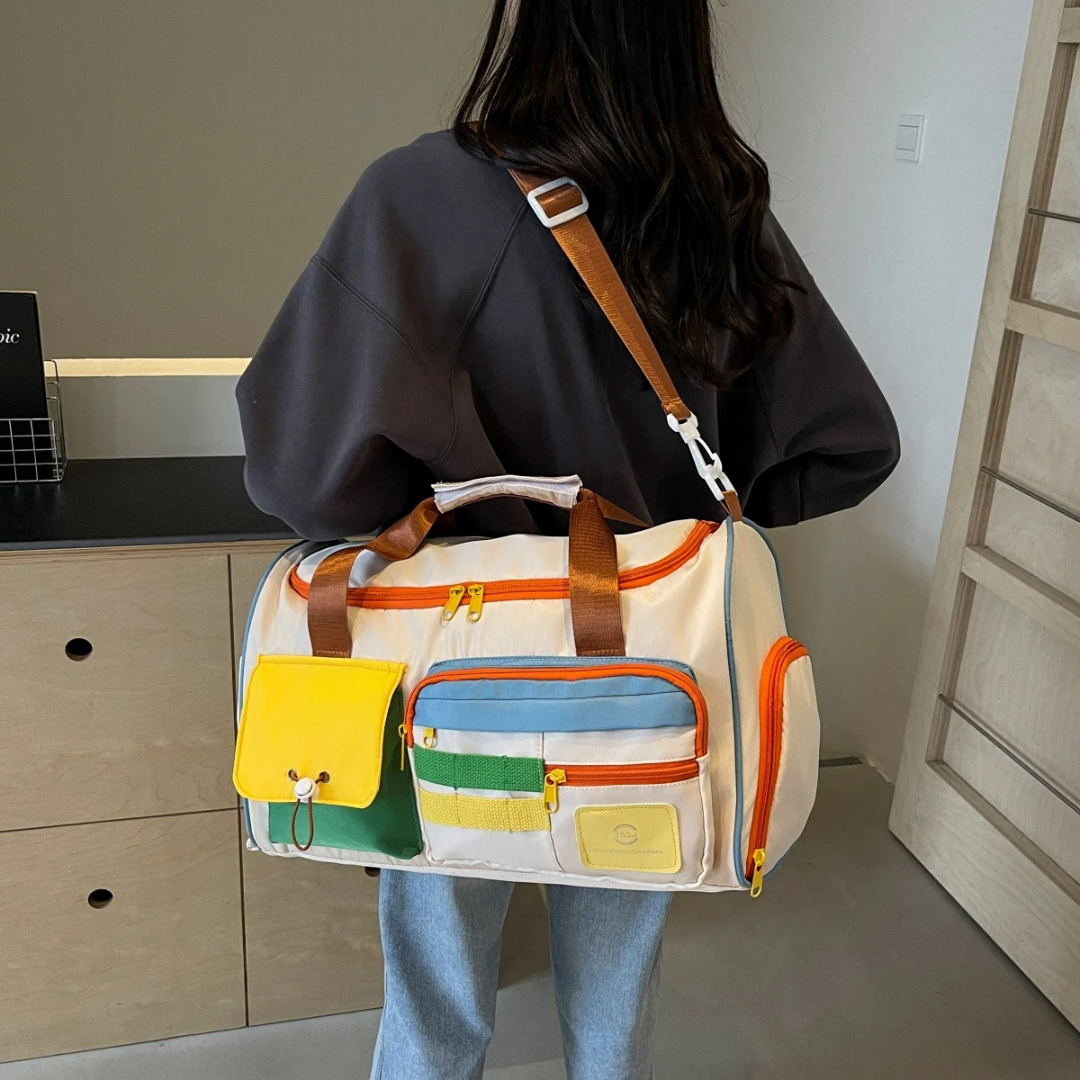 Lekka Torba Duffelowa Unisex z Kolorowymi Blokami na Sport i Podróże