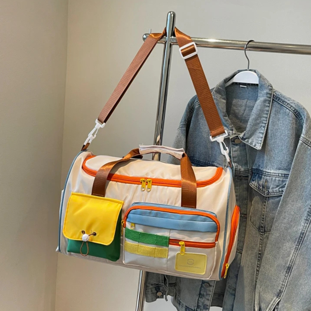 Lekka Torba Duffelowa Unisex z Kolorowymi Blokami na Sport i Podróże