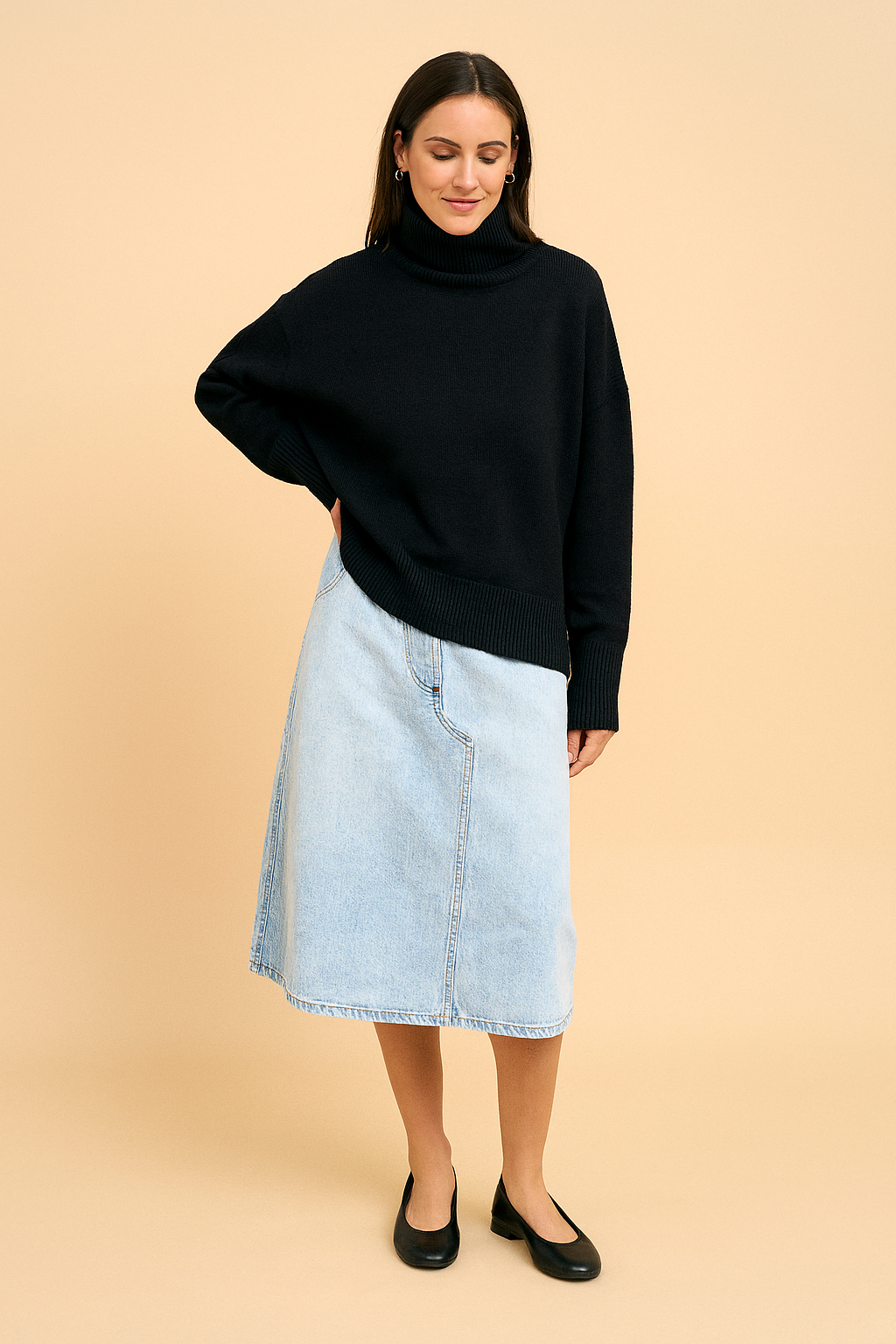 Lena | Sweter z krótkim rękawem i szerokim golfem