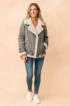 Magdalena | Aviator kurtka z kożuchem i paskami