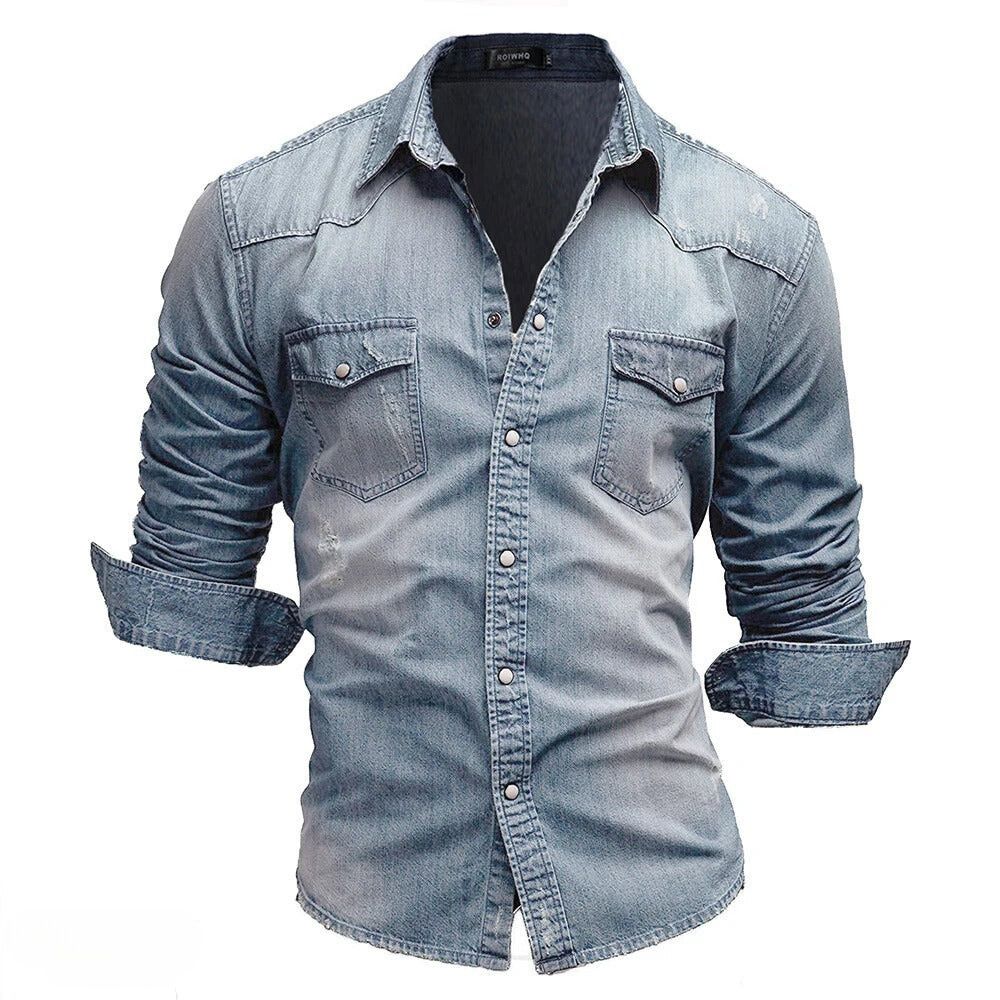 Męska koszula jeansowa vintage z kieszeniami – surowy styl