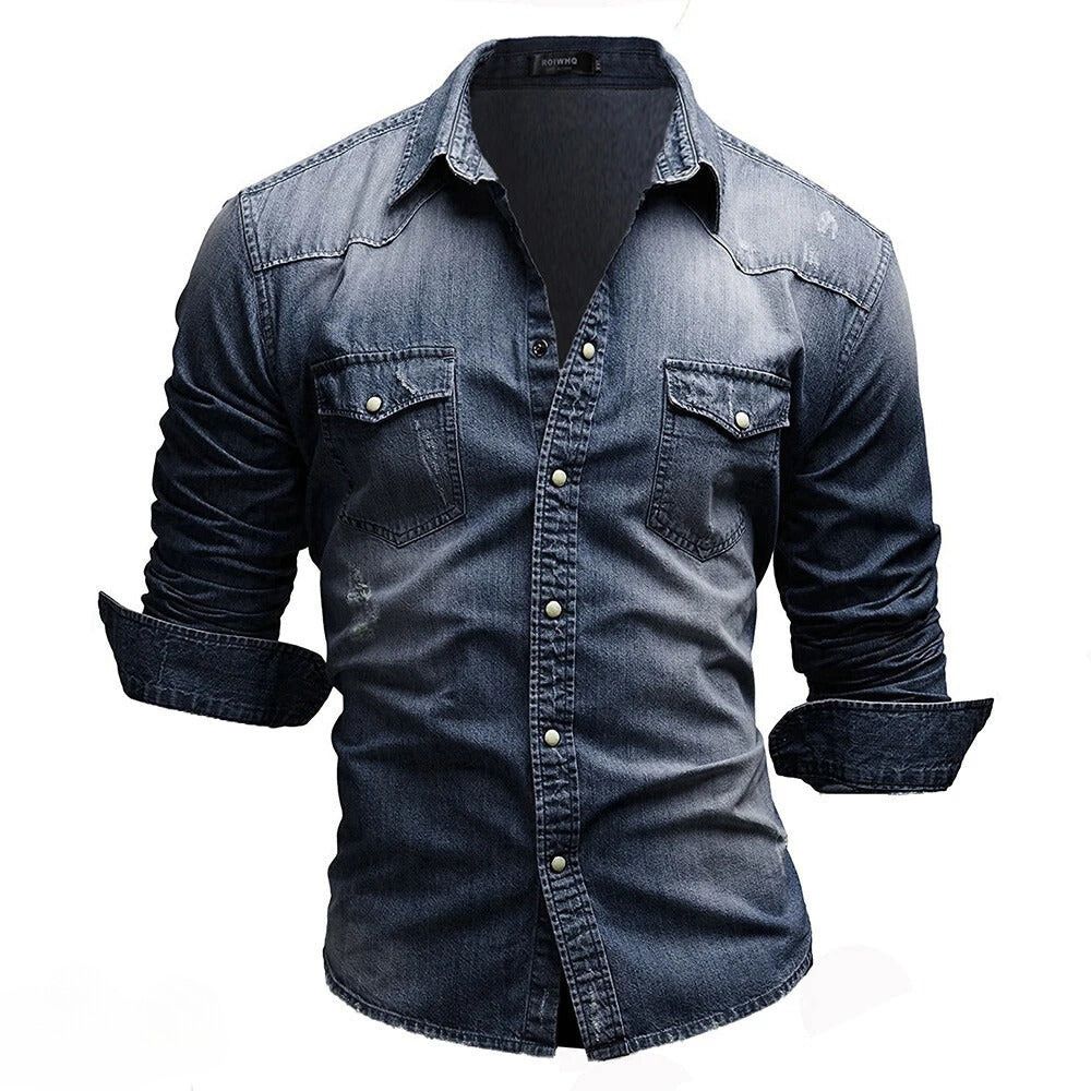 Męska koszula jeansowa vintage z kieszeniami – surowy styl