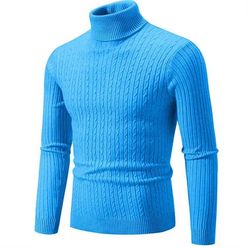 Męski sweter z golfem w prążki – miękka dzianina i dopasowany krój