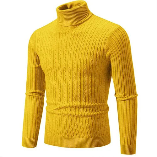 Męski sweter z golfem w prążki – miękka dzianina i dopasowany krój