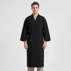 Męski szlafrok w stylu kimono, lekka oddychająca tkanina, regulowany pasek