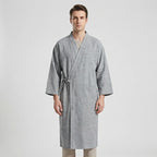 Męski szlafrok w stylu kimono, lekka oddychająca tkanina, regulowany pasek