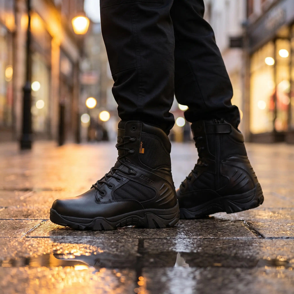 Męskie buty taktyczne z zamkiem bocznym – wysokie buty trekkingowe wojskowe