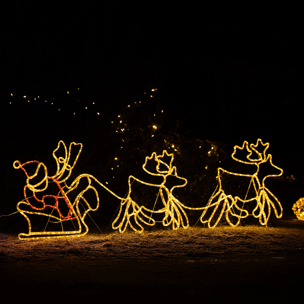 Mikołaj, renifery i sanie – 230 cm z oświetleniem LED