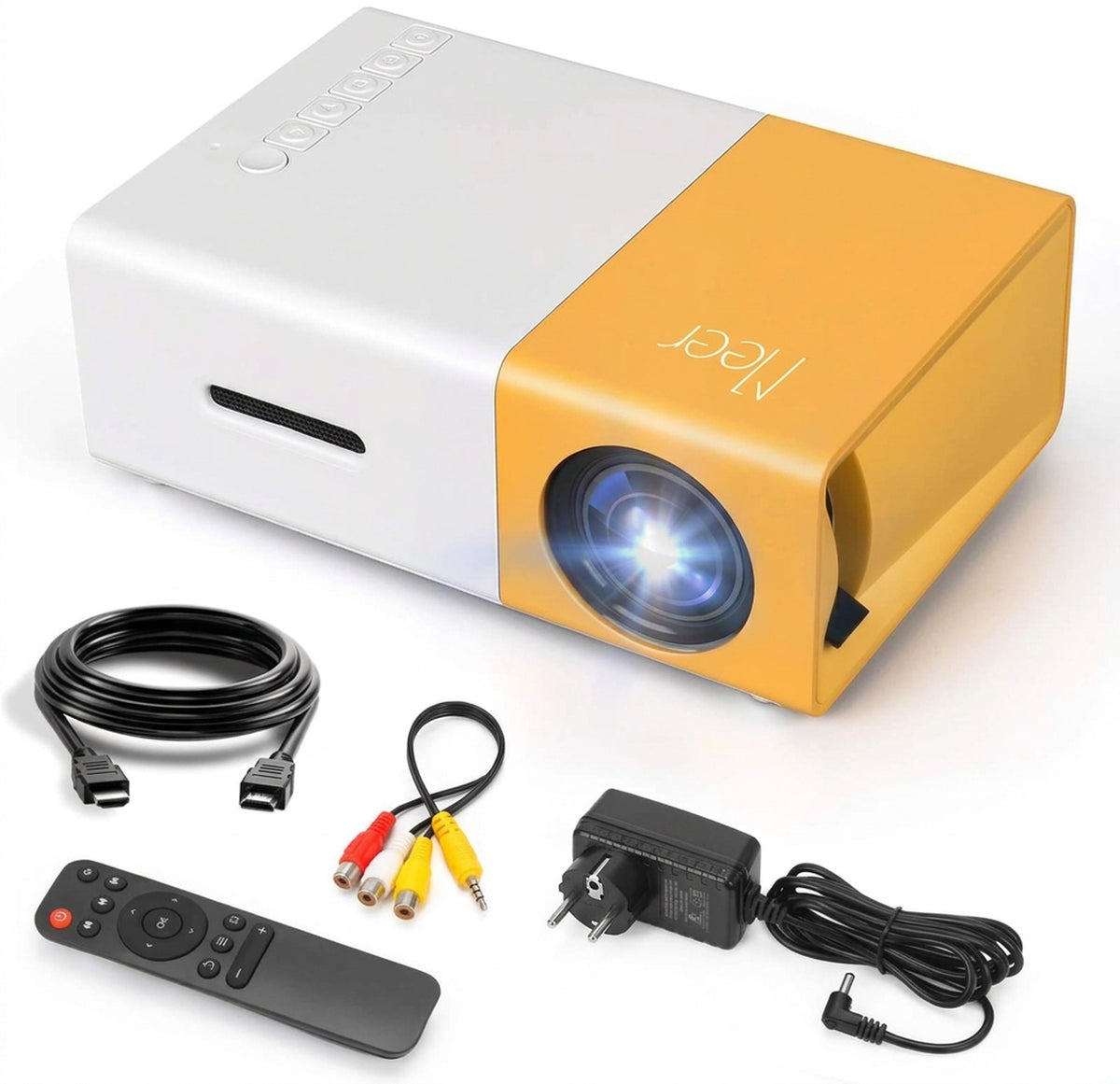 Mini projektor LED, przenośny wyświetlacz 152 cm, HDMI/USB, wbudowany głośnik