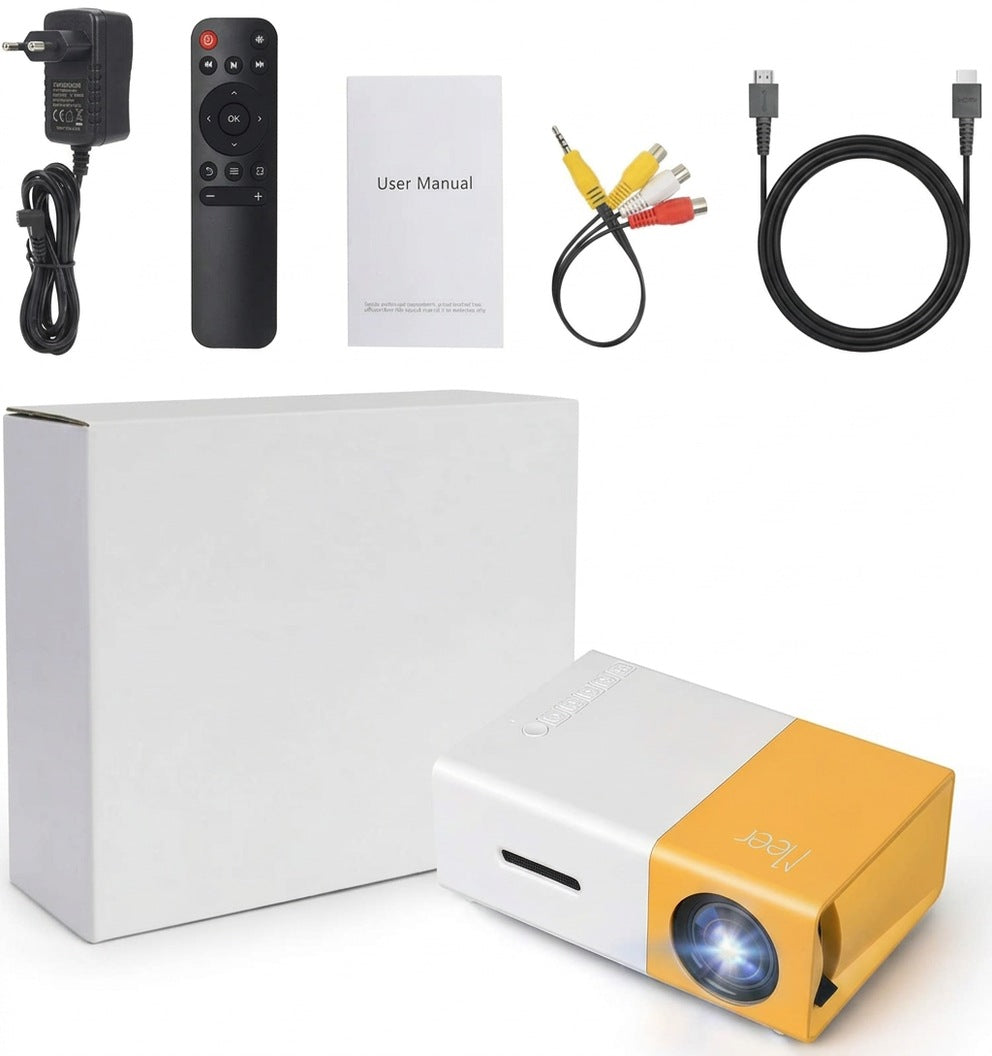 Mini projektor LED, przenośny wyświetlacz 152 cm, HDMI/USB, wbudowany głośnik
