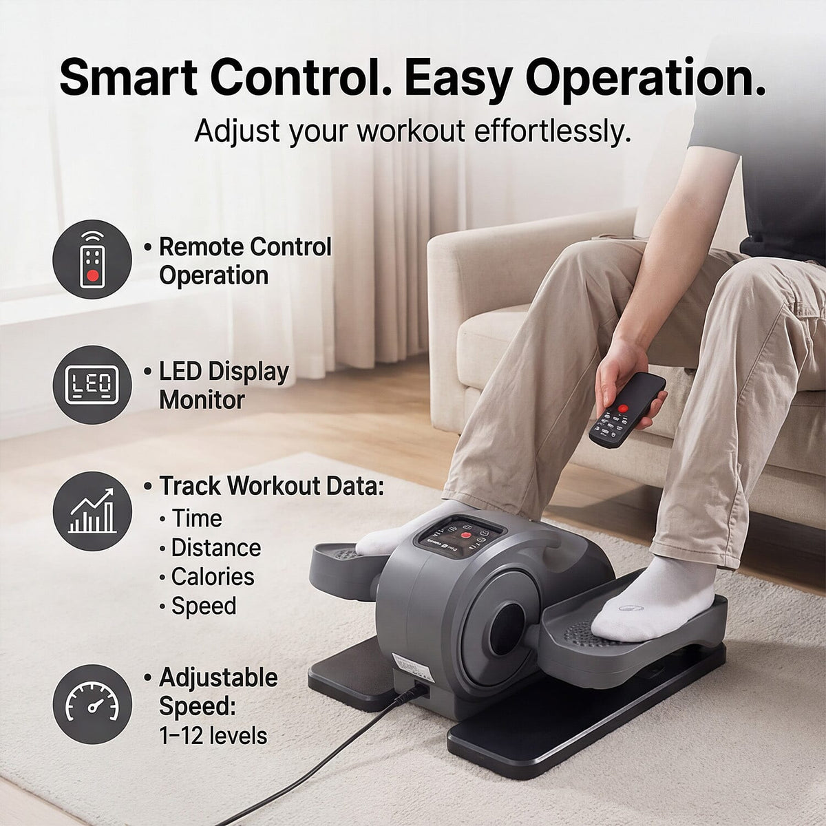 Mini rower eliptyczny elektryczny do nóg – ćwiczenia na siedząco w domu