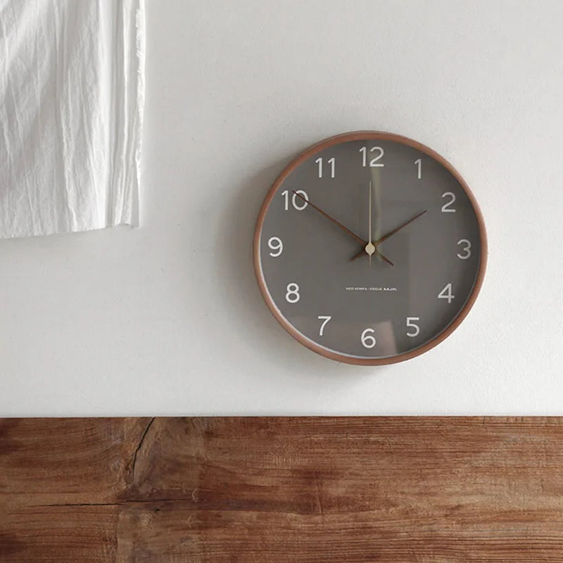 Minimalistyczny Zegar Ścienny – Drewniany i Szklany Design, Cichy Mechanizm Kwarcowy