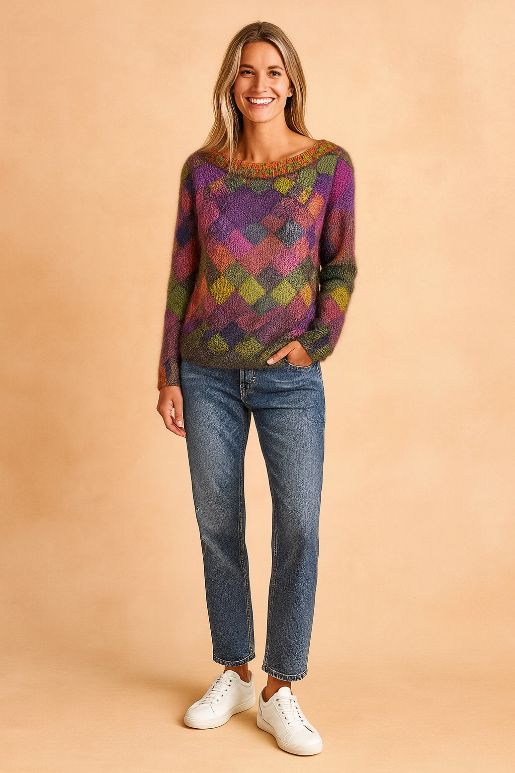 Nina | Sweter w kolorową kratę