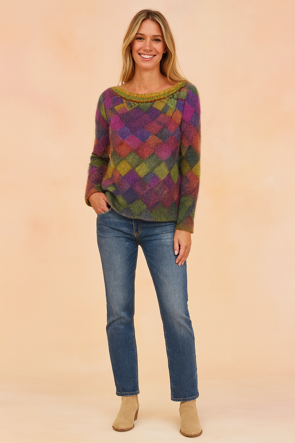 Nina | Sweter w kolorową kratę