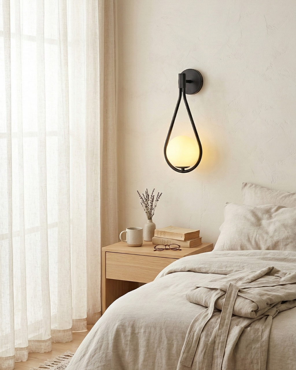 Nordycka lampa ścienna ze szklaną kulą — minimalistyczne oświetlenie do skandynawskich wnętrz