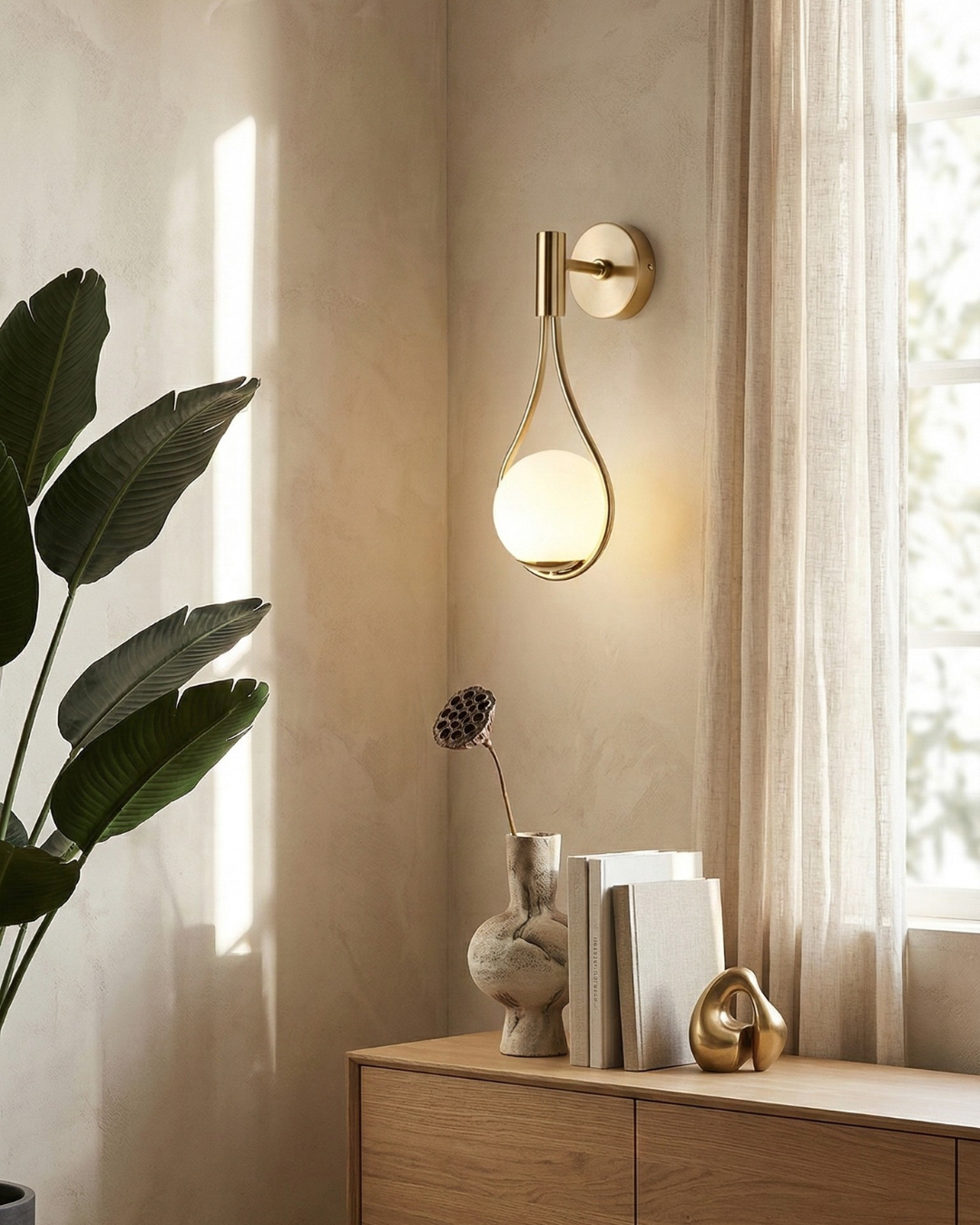 Nordycka lampa ścienna ze szklaną kulą — minimalistyczne oświetlenie do skandynawskich wnętrz