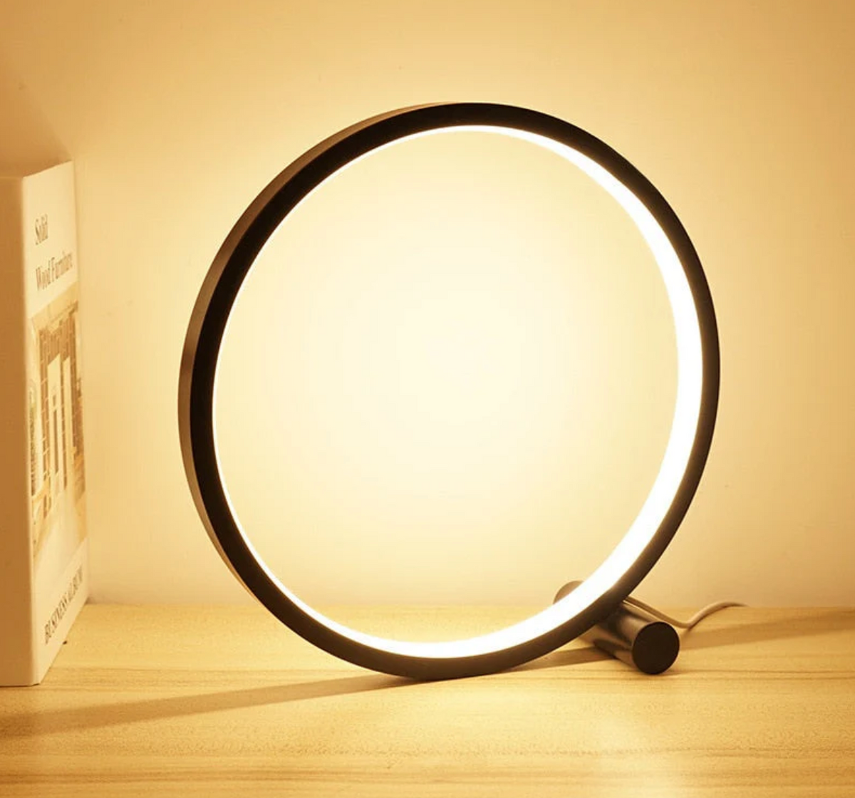 Okrągła elegancka lampa biurkowa LED z funkcją ściemniania i sterowaniem dotykowym