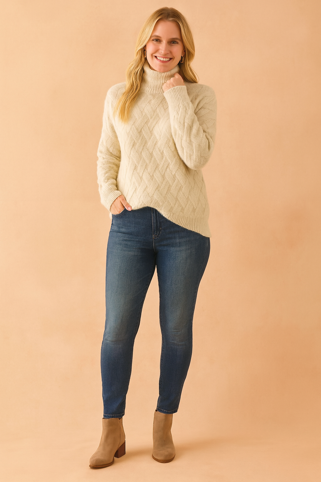 Orla | Sweter z Golfem i Plecionym Wzorem