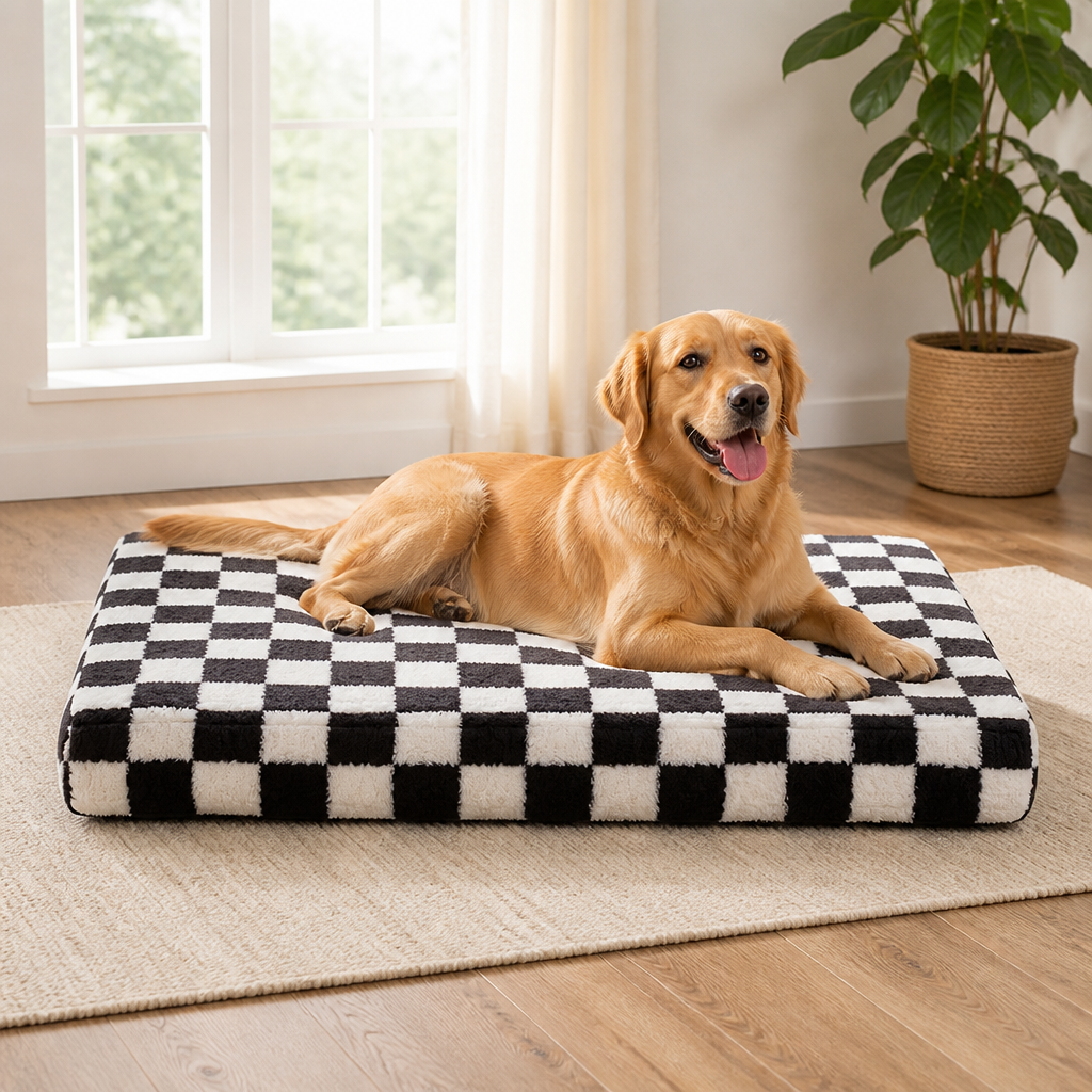 Ortopedyczne legowisko dla psa z pianki memory foam i antypoślizgowym spodem (zdejmowany pokrowiec)