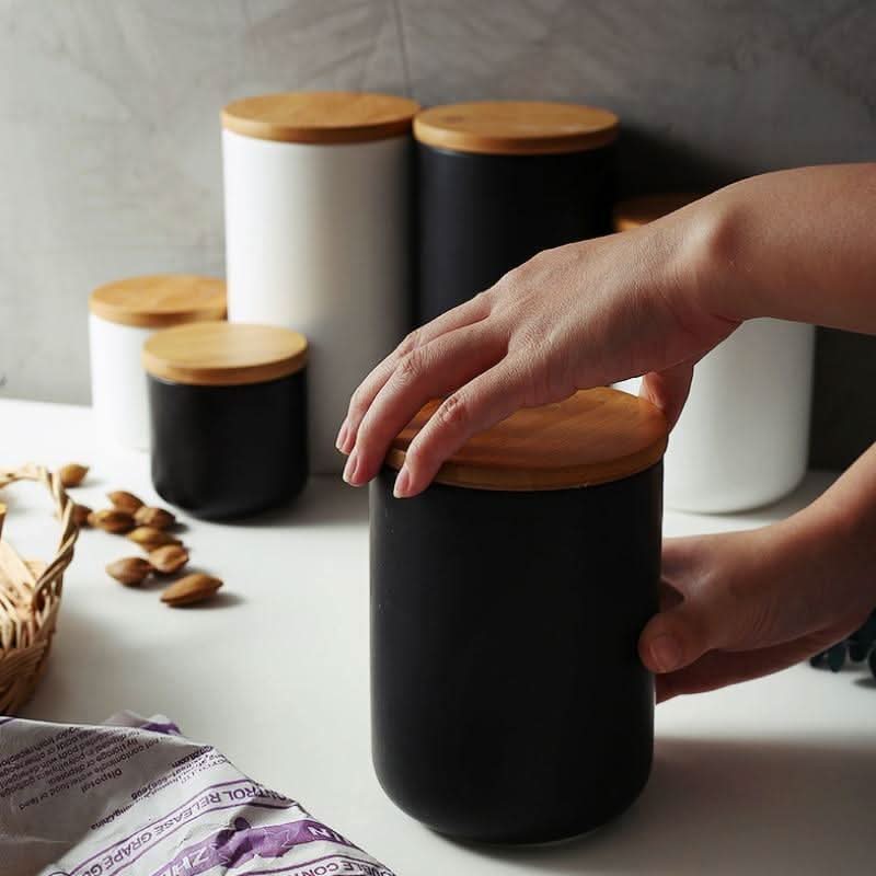 Ceramiczny pojemnik na żywność z hermetyczną bambusową pokrywką