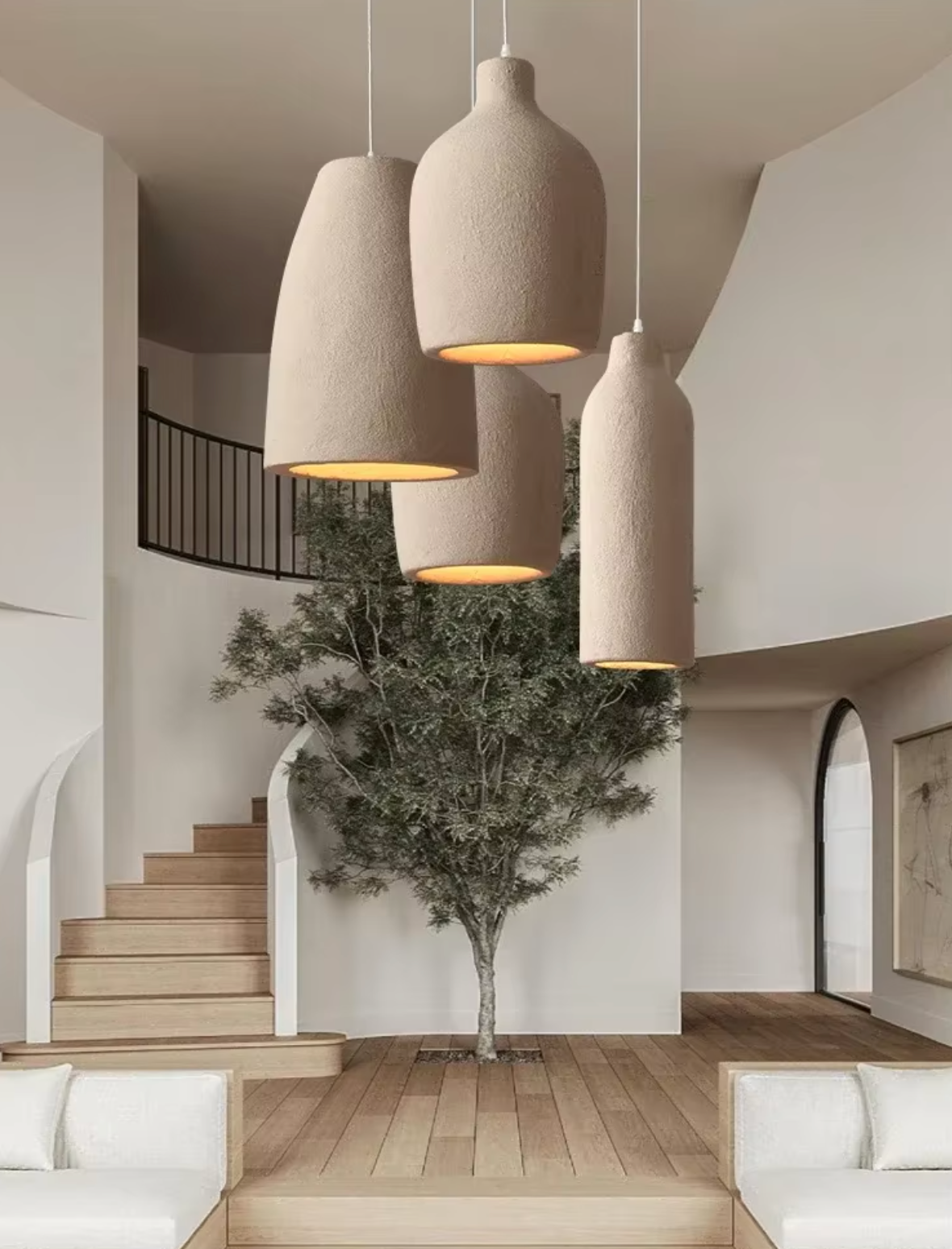 Prosta i surowa lampa wisząca inspirowana Wabi Sabi