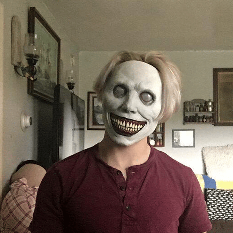 Przerażająca maska na Halloween, lateksowa maska uśmiechniętego demona dla dorosłych, upiorny akcent na imprezy i cospla