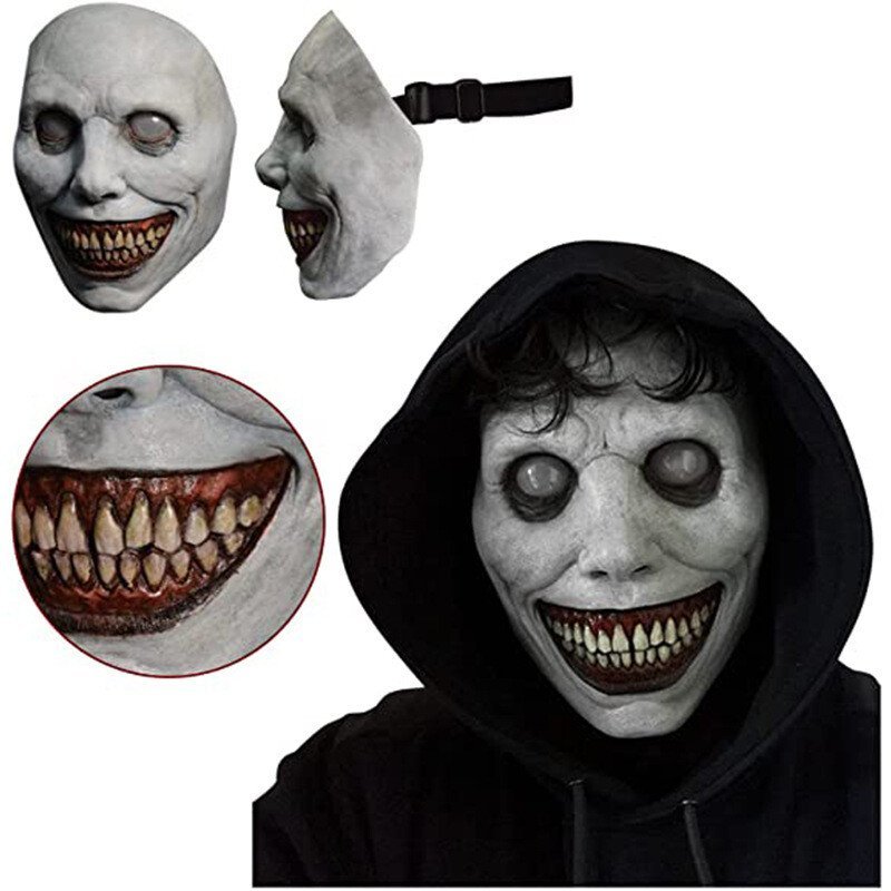 Przerażająca maska na Halloween, lateksowa maska uśmiechniętego demona dla dorosłych, upiorny akcent na imprezy i cospla